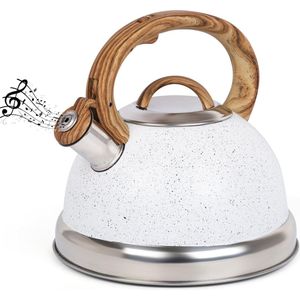 Belle Vous White Texture Whistling Tea Kettle - 3L Tea Pot for Stovetop/Induction Hob - Stainless Steel Hot Water Camping Kettle Teapot for Tea/Coffee