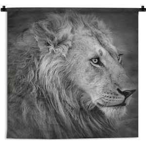 Wandkleed Leeuw in zwart wit - Keniaanse leeuw Wandkleed katoen 90x90 cm - Wandtapijt met foto