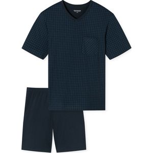 Schiesser Pyjama korte ruitjes nachtblauw - Comfort Essentials Heren Shortama - nachtblauw