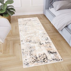 Tapiso Crystal Loper Tapijtloper Beige Gang Laagpolig Vloerkleed Maat- 80x250