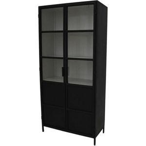 Vitrinekast - Buffetkast industrieel - Boekenkast - Vakkenkast zwart - Woonkamer Kast - 90x40x190 - Wood Selections