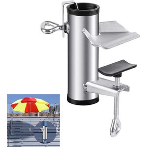 Parasolhouder voor balkon, instelbaar, parasol, balkonhouder, parasolstandaard van metaal, vaste clip, verzinkte parasolvoet, paraplustandaard, diameter 25-38 mm, voor balkon, terras, tafel,