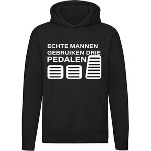 Echte mannen gebruiken drie pedalen | Vader | Papa | Auto | Pedaal | Vaderdag | Jarig | Verjaardag | Grappig | Unisex | Trui | Sweater | Capuchon | Zwart