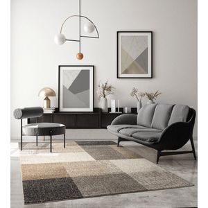 Modern design woon- of slaapkamer tapijts-sGeometrische patronen - Tegels - Beige 240x330s-sBinnen - The Carpet PEARL