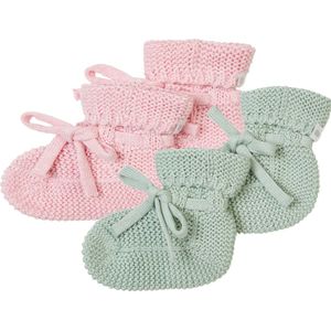 Noppies - Geschenkverpakking - Gebreide slofjes - 2paar - Baby 0-12mnd - Biologische katoen - Giftset - Cadeaudoosje - Newborn - Kraamcadeau - Babyshower - Sint - Rose Melange - Grey Mint