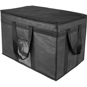 XXXL geïsoleerde tas voedselbezorgzak met ritssluiting - houdt voedsel warm of koud - opvouwbare grote koeltas 50 cm B x 35 cm H x 35 cm D (zwart)