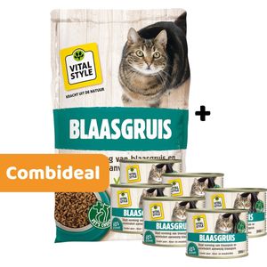 VITALstyle Blaasgruis kattenbrokken 4 kg + 6 blikjes natvoer (combi-deal) - Dieetvoer tegen blaasgruis