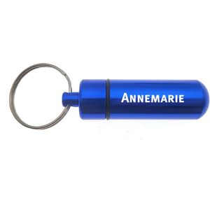 Sleutelhanger - Pillenkoker - Met Naam - Annemarie - Medicatie - Identiteitskoker - Blauw