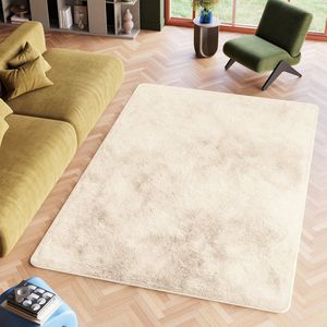 Tapiso Silk Vloerkleed Beige Creme Hoogpolig Woonkamer Tapijt Maat- 140x200