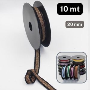 10 Meter Geweven Zachte band Met Lurex, Breedte 20MM, Kleur Lurex DONKERBRUIN/ZWART 21