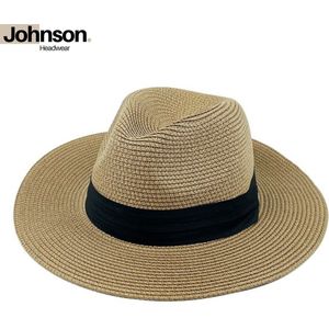 Johnson Headwear® Panama hoed heren & dames - Fedora - Zonnehoed - Strohoed - Strandhoed - Maat: 58cm verstelbaar - Kleur: Naturel