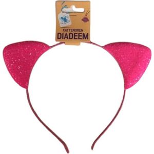 Diadeem Glitter Kattenoren Roze - Neon haarband - Kattenoortjes