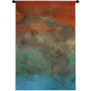 Wandkleed Waterverf Abstract - Abstract werk gemaakt van waterverf en rode met bruine en blauwe kleuren Wandkleed katoen 60x90 cm - Wandtapijt met foto