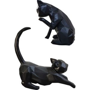 OHNO - Home Decor - Glasvezel - Sculptuur Katten - Set van 2 - Zwart