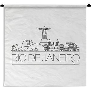 Wandkleed Wereldsteden - Skyline ''Rio de Janeiro'' op witte achtergrond Wandkleed katoen 150x150 cm - Wandtapijt met foto