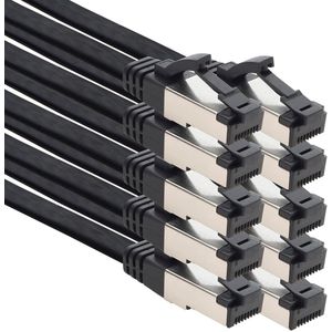 Cat 8 patchkabel plat zwart - 40 gigabit netwerkkabel - Ethernet LAN-kabel - 40 Gbits - 2000 Mhz - patchkabel - Cat8-kabel - LSZH TPE PIMF Rj45-stekker - 10 stuks - 2m