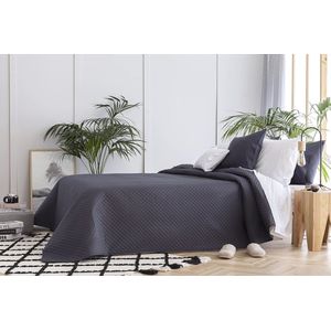 Multifunctionele Donkergrijze Sprei met Ruitpatroon - 100% Microvezel, Extra Zacht en Geschikt voor Elk Seizoen - Bedsprei 105-200 x 260 cm