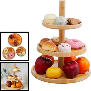 Decopatent® Etagere 3 Laags - Hoge kwaliteit - Etagere - Bamboe hout - Houten hapjesschaal 3 lagen - serveerschaal - tafel etagère