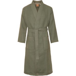 Sauna badjas wafel - biologisch katoen - olijfgroen S - groene unisex badjas - wafel kimono - OEKO-TEX