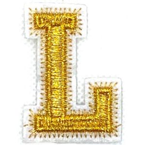 Alfabet Letter Strijk Embleem Patch Goud Wit Letter L / 3.5 cm / 4.5 cm