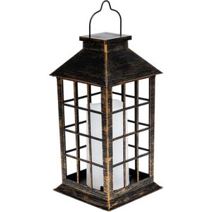 Vintage Lantaarn - LED Lantaarn met Licht - 1 stuk - 14 × 14 × 34 cm - Ophangbaar - Waterdichte Lantaarn - Geschikt voor binnen- en buitengebruik, bruiloften, tuinen, veranda's - Lichtbruin