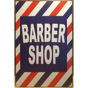 Barber Shop rood wit blauw kapper kapsallon Reclamebord van metaal METALEN-WANDBORD - MUURPLAAT - VINTAGE - RETRO - HORECA- BORD-WANDDECORATIE -TEKSTBORD - DECORATIEBORD - RECLAMEPLAAT - WANDPLAAT - NOSTALGIE -CAFE- BAR -MANCAVE- KROEG- MAN CAVE