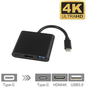Innerlight® Connect+ - USB C naar HDMI Adapter - Black Edition - Type-C to HDMI converter - USB C HUB - USB C naar USB C / USB 3.0 / HDMI - Geschikt voor Apple MacBook Air en Pro - Geschikt voor Samsung - Geschikt voor Microsoft Surface Pro