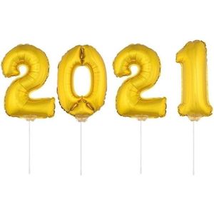 2021 folie ballonnen op een stokje - goud - Oud en nieuw versiering / Nieuwjaar