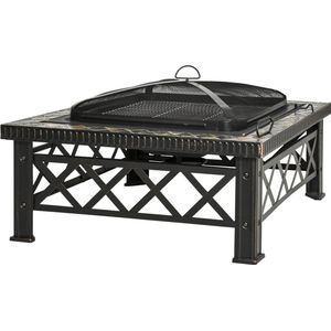 Outsunny 3-in-1 vuurschaal vuurkorf met vonkbescherming grillrooster tuin barbecue zwart 842-170