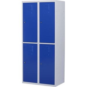 Lockerkast metaal met slot | Stalen lockerkast | Locker 4 deurs 2 delig | Grijs/blauw |180x80x50 cm | LKP-1055