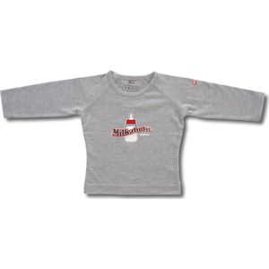Twentyfourdips | T-shirt lange mouw baby met print 'Milkaholic' | Grijs melee | Maat 74 | In giftbox