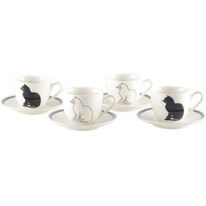 Koffiekopjes - Set van 4 - Zwart-Witte Kattenschotels – Keramiek