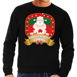 Foute kersttrui / sweater voor heren Santa Is Almost Coming - zwart - Kerstman met dame L