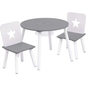 WARRAICH-Kindertafel en Stoelenset – Tafel met Opbergruimte, Grenenhout en Duurzaam Ontwerp