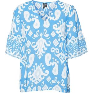 Vero Moda T-shirt Vmjoy 2/4 V-neck Top Wvn Lcs 10312176 Ibiza Blue/joy Dames Maat - L
