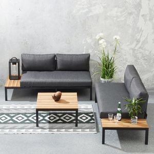 Zenio Ecotech loungeset - 3-delig - Zwart - Grijs stof - voor 4 personnen