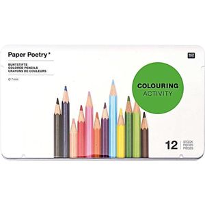 12x FSC kleur potloden in metalen doos - Tekenpotloden in blik - Duurzaam teken/hobby materiaal