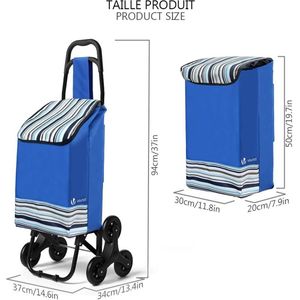 Boodschappentrolley Inklapbaar met 6 Wielen, Boodschappenwagen voor Trappen, 30L, Blauw