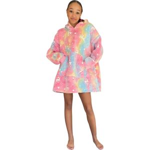 Fleece kinder poncho - plaid met mouwen en capuchon voor kinderen - oversized hoodie kind - fleece deken met mouwen – hoodie blanket - TV deken �– zacht & warm - unicorn - 134 t/m 164 (ca. 8-14 jaar) - Badrock