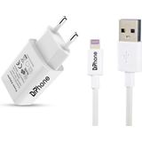 DrPhone LS2 Gecertificeerde USB Lader Stekker Oplader + Kabel - 1 Meter - Safe Charge - Apple iPhone 13 / 12 / 11 / 11 PRO / XS/ XR / MAX / iPhone 8 / 8 Plus / iPhone SE / 5S /5 / iPhone 6S / 6 Plus / 7 / 7 Plus - Oplaadkabel en Adapter