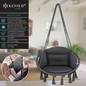 KESSER® Hangstoel Chill met Kussen voor Binnen en Buiten tot 150 kg - Antraciet