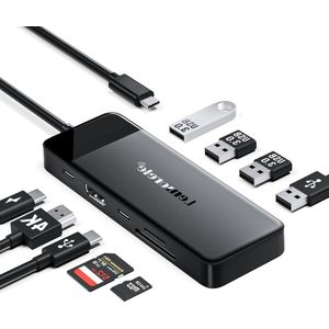 9-in-1 USB C Hub Docking Station met 4K HDMI 3 USB-A 3.0 100W PD USB-C Data Port 3.0/2.0 SD/TF voor MacBook Air/Pro iPad Windows Switch Chromecast