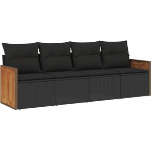 vidaXL - 4-delige - Loungeset - met - kussens - poly - rattan - zwart