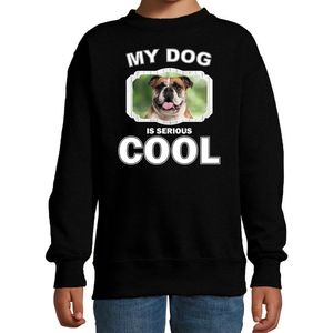 Britse bulldog honden trui / sweater my dog is serious cool zwart - kinderen - Britse bulldogs liefhebber cadeau sweaters - kinderkleding / kleding 134/146