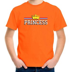 Princess met kroon t-shirt - oranje - kinderen - koningsdag / EK/WK outfit / kleding 110/116