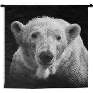 WandkleedDieren - Zwart-wit portret van een ijsbeer Wandkleed katoen 150x150 cm - Wandtapijt met foto