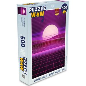 Puzzel Gaming - Neon - Retro - Paars - Zon - Gamen - Legpuzzel - Puzzel 500 stukjes