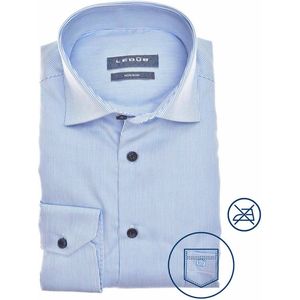 Ledub modern fit overhemd - lichtblauw gestreept - Strijkvrij - Boordmaat: 40