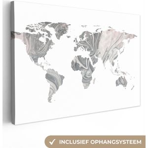 Canvas Wereldkaart - 180x120 - Wanddecoratie Wereldkaart - Verf - Grijs