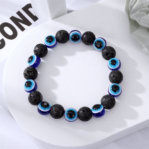 ICYBOY Bedel Armband van Lava Steen met Blauwe en Turkse Kralen [Pearls] [ICED OUT] [Lave Stone] - Boho Fashion Lave Stone Blue Evil Eyes Charm Bracelets Pearl Turkish Eye Charm Bracelet